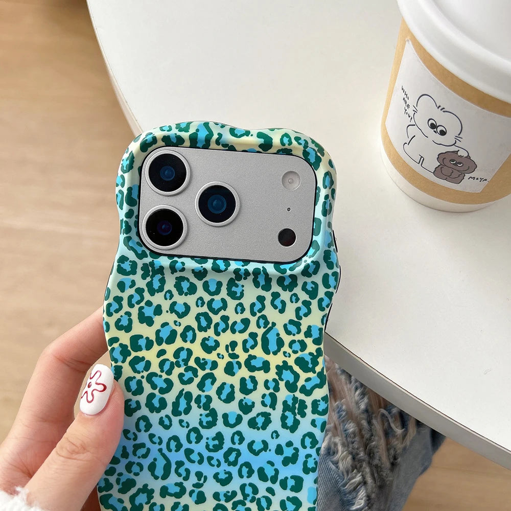 Funda protectora de lujo 2 en 1 con estampado de leopardo degradado a prueba de golpes para IPhone 13 14 15 16 17 Pro Max Wave Edge contraportada