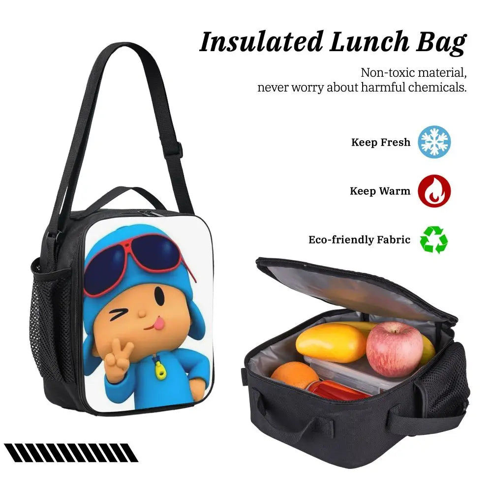 Mochila azul de dibujos animados de Pocoyo para niños, mochila escolar, bolsos de hombro para ordenador, bolsa de almuerzo aislada de 3 piezas, estuche para lápices