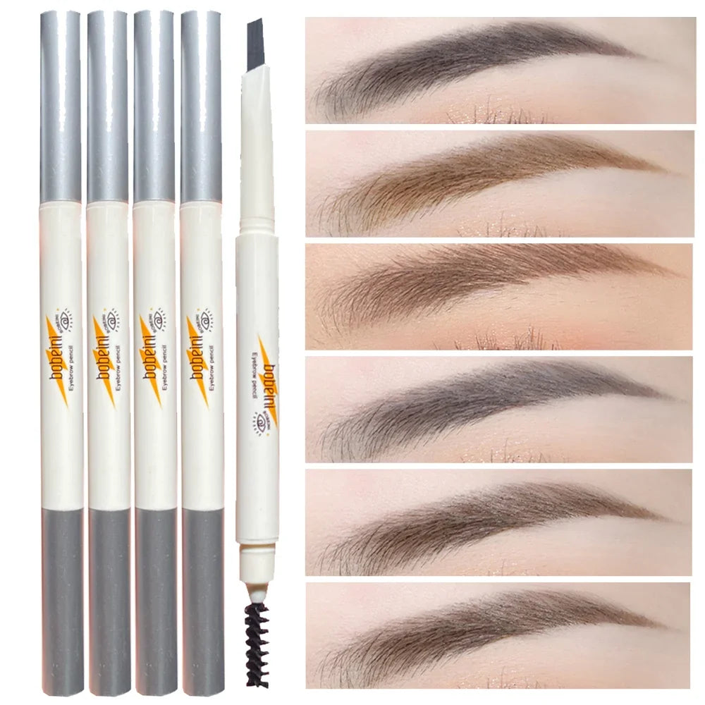 Lápiz de cejas de doble punta de cabeza fina: resistente al agua, duradero, rotación automática, punta de pincel, contorno, natural, certificado, unisex