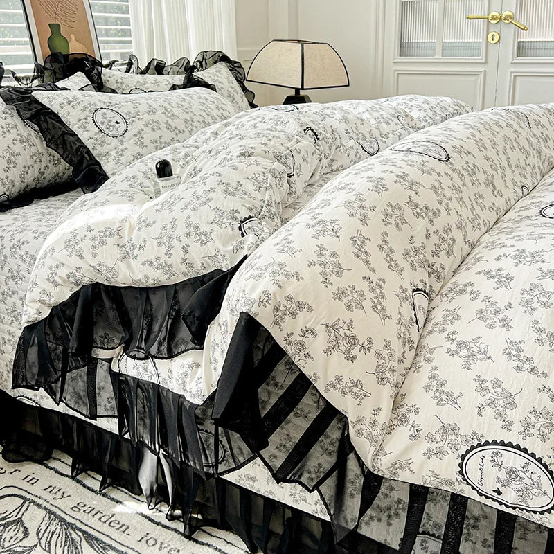 Funda nórdica estampada, funda de edredón de encaje, ropa de cama para habitación de mujeres/niñas, fundas de manta para el hogar, funda nórdica (funda de almohada necesita pedido)