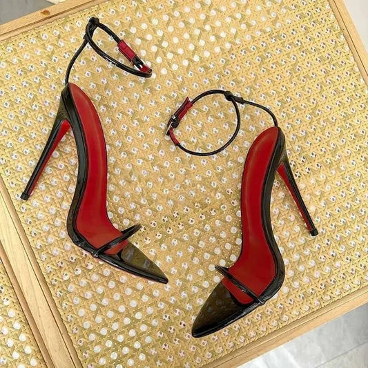 2026 Pure Color Sandals Elegant Personality Thin Heel High Heels Cross-Border Show Black Sexy Cool Shoes Pointed Toe Gladiators
