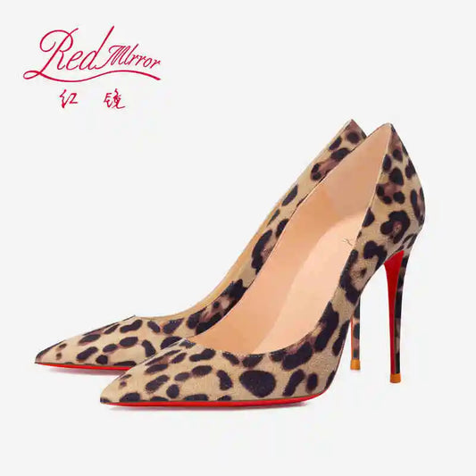 Elegantes Zapatos de Tacón para Mujer, Marca de Lujo, Estampado de Leopardo, Tendencia 2026, Tacones Rojos Brillantes, Punta en Pico, Zapatos de Fiesta para Mujer, 8cm