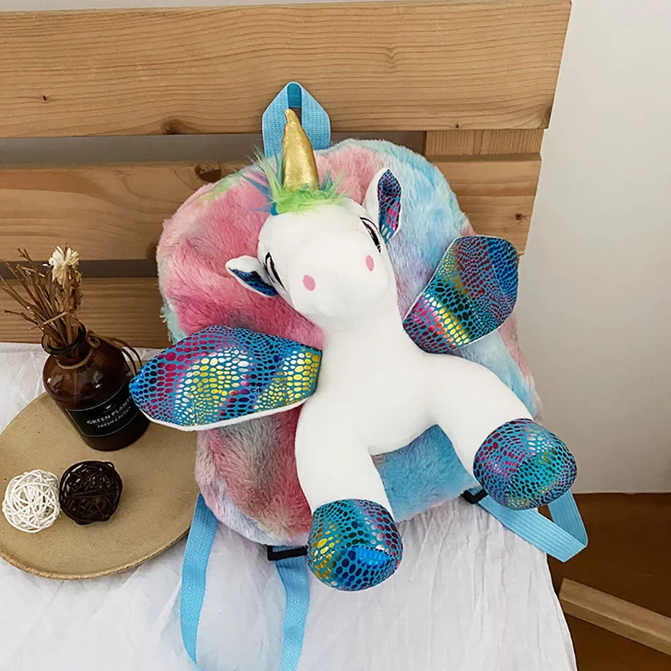 Mochila de Unicornio para Niñas, Mochila Infantil de Peluche, Regalos de Unicornio de Peluche para Bebés, Mochila de Peluche con Compartimentos para Pañales, Snacks y Libros