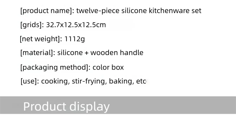 Juego de 12 utensilios de cocina de silicona con mango de madera, espátula antiadherente, cuchara para sopa y freír