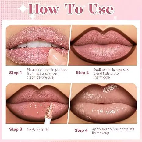 Brillo Labial 2 en 1 de Doble Punta, Delineador y Lápiz Labial, Impermeable, de Larga Duración, Voluminizador, Mate, Hidratante, Brillante, con Tinte Natural