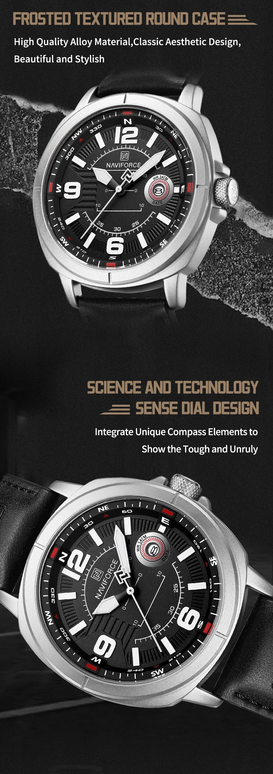 Marca NAVIFORCE, Reloj de cuarzo para Hombre, banda de PU de alta calidad, Reloj de pulsera con calendario para Hombre, indicador de fecha automático, relojes impermeables, Reloj para Hombre
