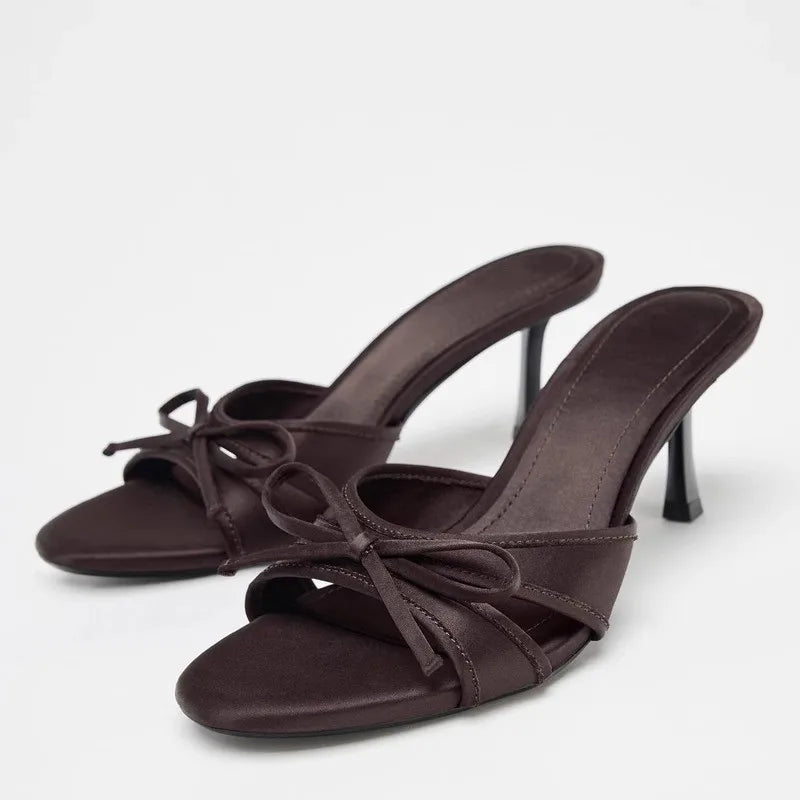 Zapatillas sexis de tacón alto de verano para mujer, Sandalias con punta abierta y nudo de mariposa a la moda para vestido de fiesta Stripper para mujer