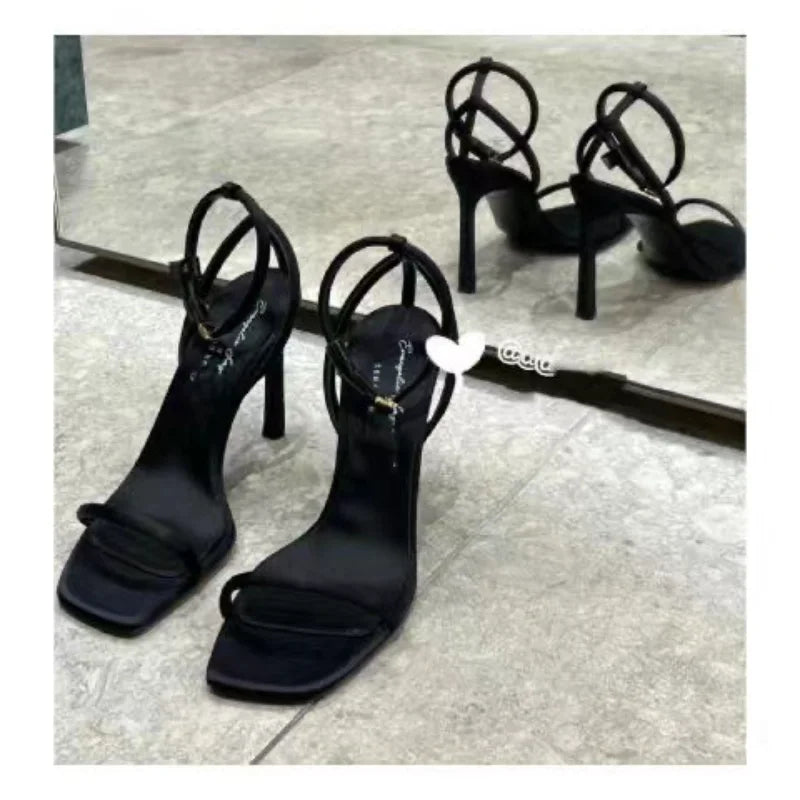 Sandalias Francesas de Tacón Alto para Mujer, Verano 2025, Elegantes, con Punta Abierta, para Banquete, Zapatos de Mujer