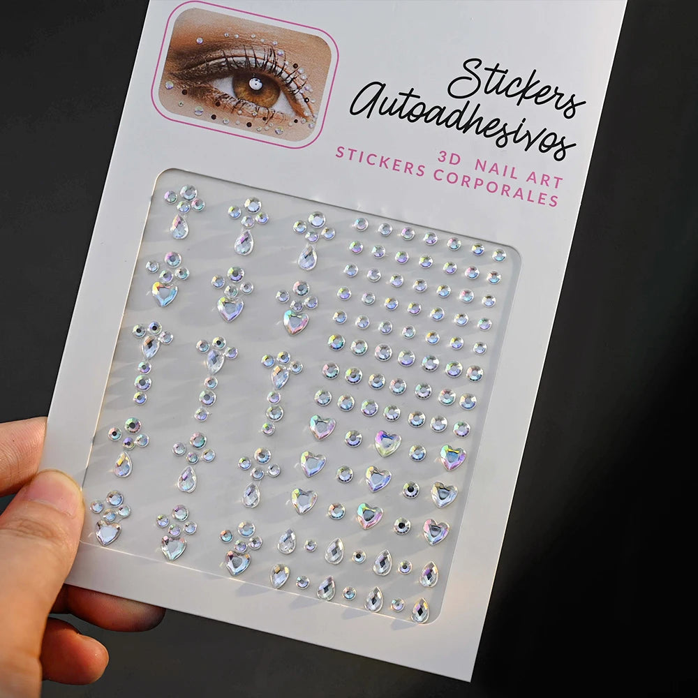 1 unidad 3D Y3K plata Aurora Luna estrella cara gemas joyas pegatinas de diamantes de imitación autoadhesivo cristal maquillaje diamantes tatuajes decoración