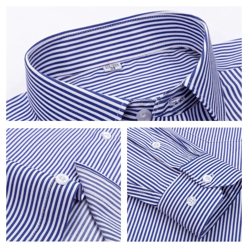 Camisa Formal de manga larga para hombre S ~ 8XL, camisas blancas de negocios de moda de gran tamaño a rayas de Color sólido, antiarrugas y sin planchar