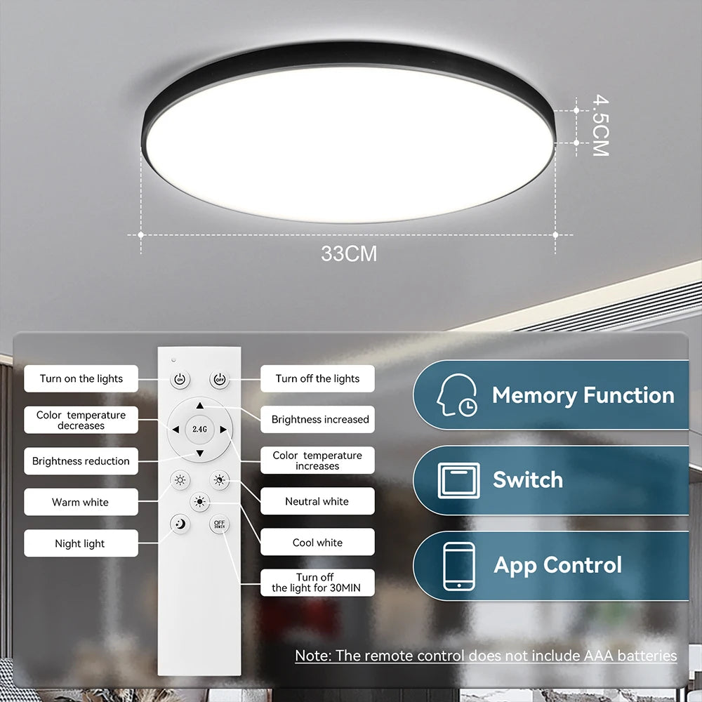 Lámpara de techo con control remoto, lámpara led para dormitorio, lámparas de techo grandes, luces Led con control remoto, luces led regulables