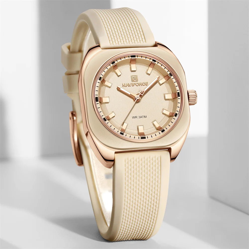 NAVIFORCE, reloj para mujer, marca superior, moda de lujo, reloj de pulsera Original para mujer y niña, pulsera de goma de silicona, reloj informal para mujer 5061