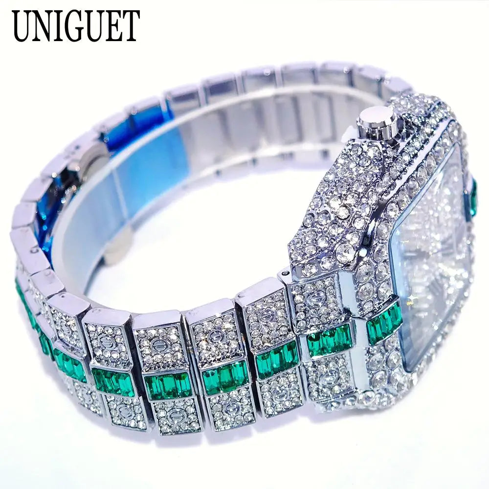 Reloj de pulsera de cuarzo cuadrado para hombre, joyería ostentosa de Hip Hop, marca UNIGUET, joyería ostentosa, moda novedosa, envío directo