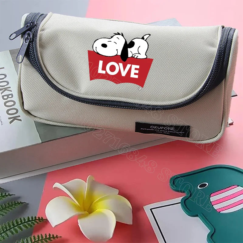 Estuches para lápices de Snoopy, papelería bonita, estampado gráfico de dibujos animados de anime, suministros escolares, portátiles, de gran capacidad, regalos para fiestas de cumpleaños