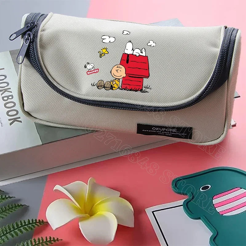 Estuches para lápices de Snoopy, papelería bonita, estampado gráfico de dibujos animados de anime, suministros escolares, portátiles, de gran capacidad, regalos para fiestas de cumpleaños