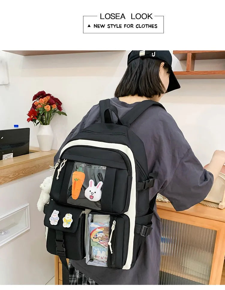Mochila escolar Kawaii para niños y niñas, conjunto de 4 piezas, mochilas escolares para adolescentes y niñas