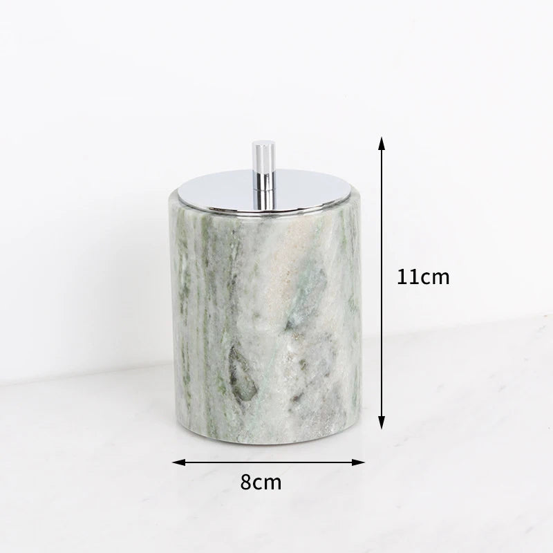Juego de baño de mármol Natural verde esmeralda, jabonera de lujo, hisopos de algodón, tarro, difusor de caña, bandeja de tocador, accesorios de baño