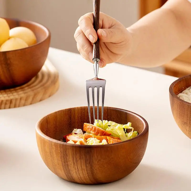 Tazón para ensalada de madera, práctico y duradero, soporte de almacenamiento para cocina, cubiertos, diseño natural simple, contenedor de alimentos