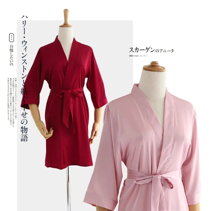 Bata de Novia Blanca para Mujer, Kimono de Satén de Seda, Ropa de Dormir Holgada con Manga 3/4, Lencería