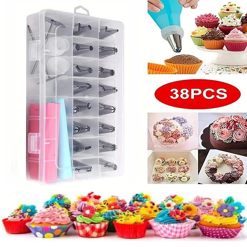38 unids/set bolsa de pastelería de crema boquillas de decoración de pasteles molde de tubo herramientas para hornear