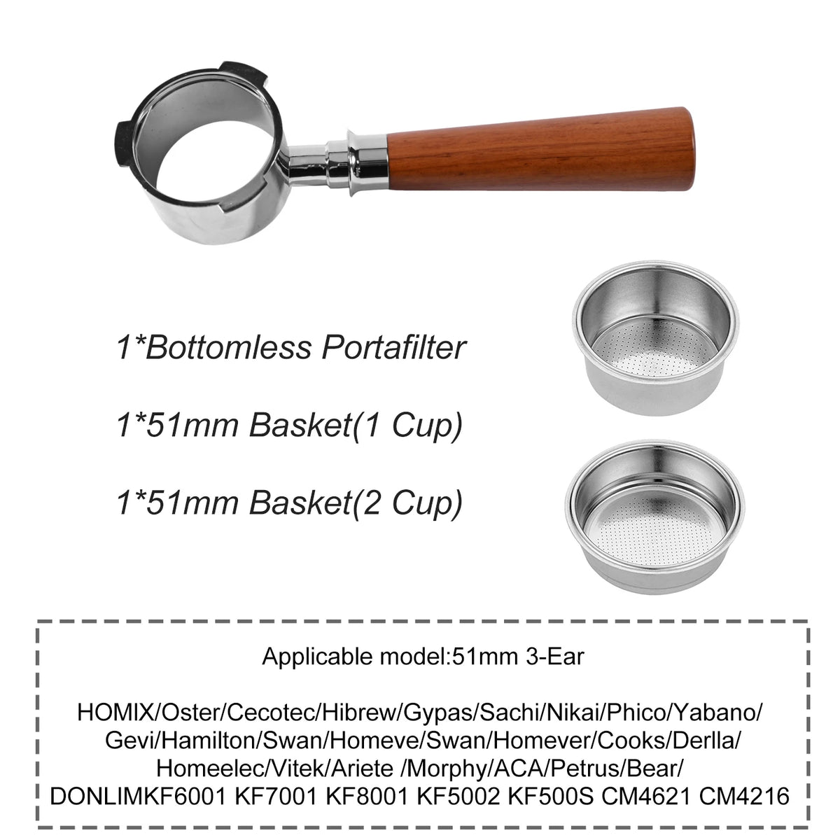 Portafiltro sin fondo para café, 51mm, para Homix H11 Oster Cecotec Hibrew, cesta de filtro de repuesto de 1 y 2 tazas, accesorio para máquina de café expreso