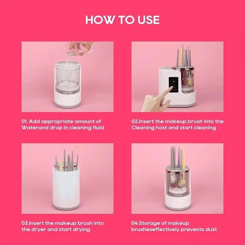 Limpiador de brochas de maquillaje eléctrico USB 3 en 1 con dispositivo de soporte automático de secado rápido-herramienta de libro de limpieza y secado de brochas de maquillaje