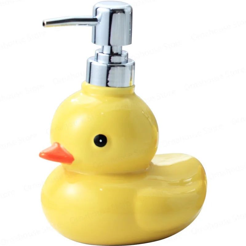 Dispensadores de jabón espumoso de pato amarillo de cerámica, botella desinfectante de manos de dibujos animados, dispensador de jabón, dispensador de champú para Baño