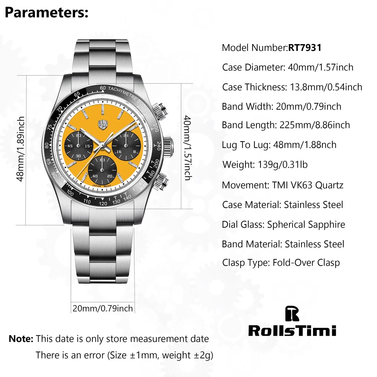 2025 nuevos relojes RollsTimi para hombre, reloj cronógrafo de cuarzo de lujo para hombre, espejo de zafiro AR, reloj de regalo resistente al agua para hombre luminoso