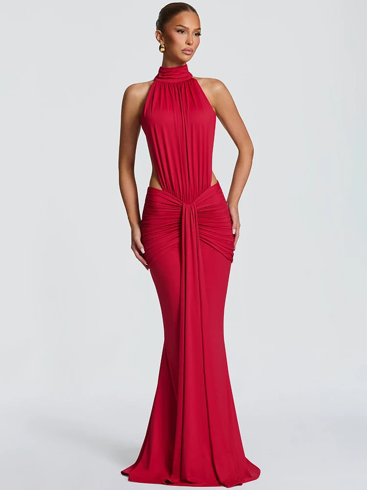 Vestido Largo Sexy sin Espalda con Cuello Alto Mozision, Vestido de Noche Elegante para Mujer, sin Mangas, con Hombros Descubiertos, Ajustado, para Fiesta, Club