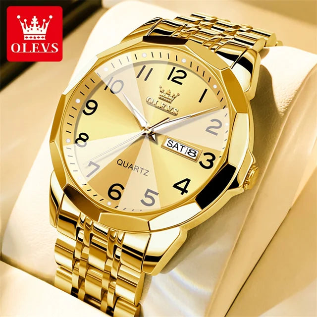 OLEVS 9970 reloj de lujo para parejas, reloj de pulsera con calendario resistente al agua de acero inoxidable para hombres y mujeres, reloj para amantes del espejo con rombos y esfera Digital