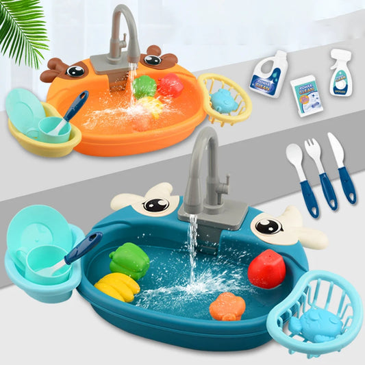 Fregadero de cocina para niños, juguetes de simulación, lavavajillas eléctrico, Mini cocina, comida, juego de casa de juego de imitación, juego de rol para niños, juguetes para niñas