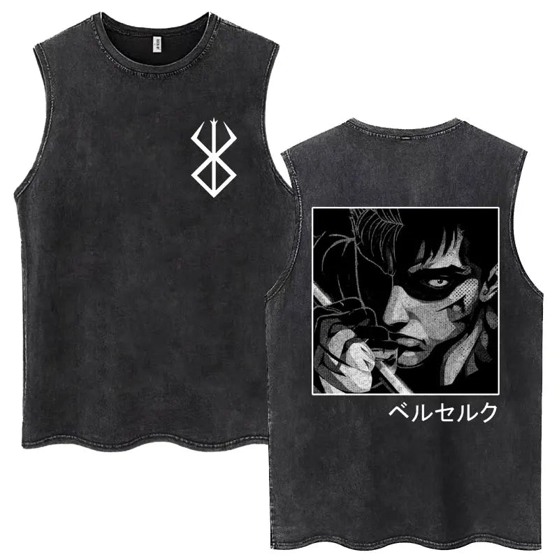 Camisetas sin mangas Harajuku lavadas de Anime Berserk Guts, camisetas Retro de Manga Gatsu Griffith Zodd, camisetas sin mangas, Camiseta de algodón Unisex de gran tamaño