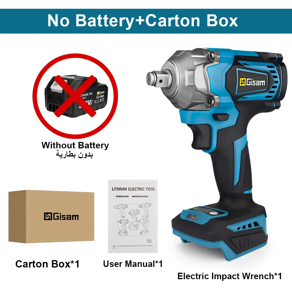 Llave de impacto eléctrica sin escobillas, destornillador inalámbrico de 1/2 pulgadas, herramientas eléctricas sin batería para batería Makita de 18V, 1200n. M