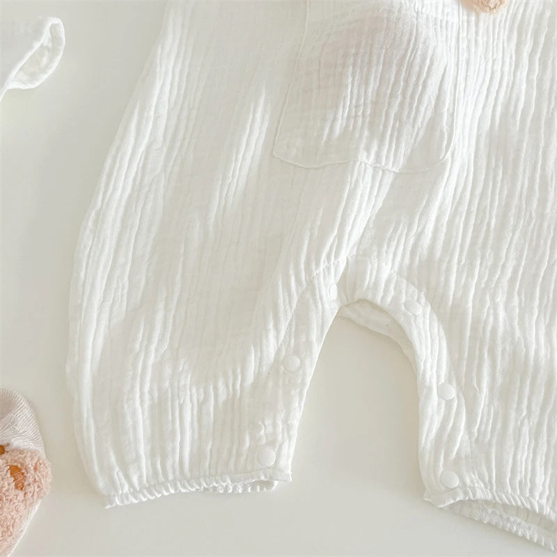 Mono de muselina para bebé, abrigo, sombrero, oso, conjunto de ropa de verano para bebé, abrigo para niño, pelele, traje blanco para niño pequeño, ropa infantil 0-3T, 3 uds.
