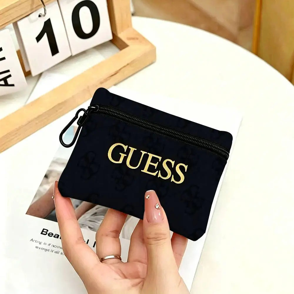 Monedero con cremallera de tela Oxford blanca con logotipo de G-Guess-s, bolsa ligera para colgar llaves, tarjetero para uso diario