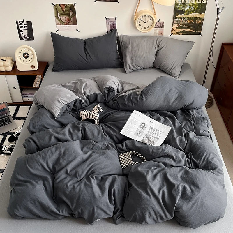 Funda nórdica de poliéster para dormitorio, juego de ropa de cama de 3 piezas, Color liso, rosa y gris, 2 fundas de almohada