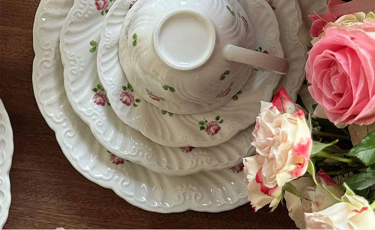 Juego de platos de cerámica, taza de café, platillo, hermoso vajilla, plato de postre de rosa Vintage, platos de cena, regalo, taza de té, suministros de cocina