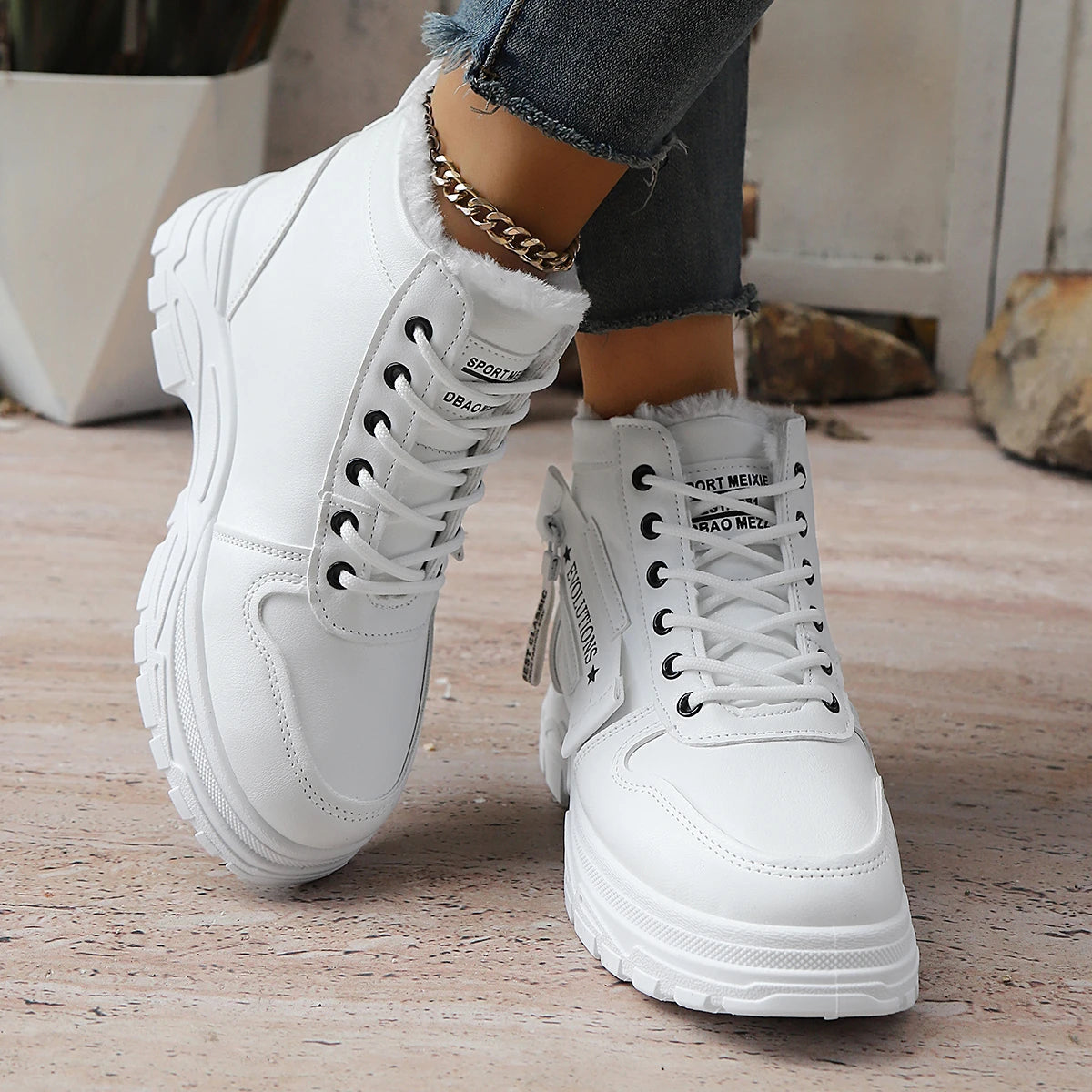 Zapatillas de deporte para mujer, zapatillas de deporte a la moda para otoño e invierno, botas de nieve impermeables con altura aumentada, zapatos deportivos cálidos con plataforma alta para mujer