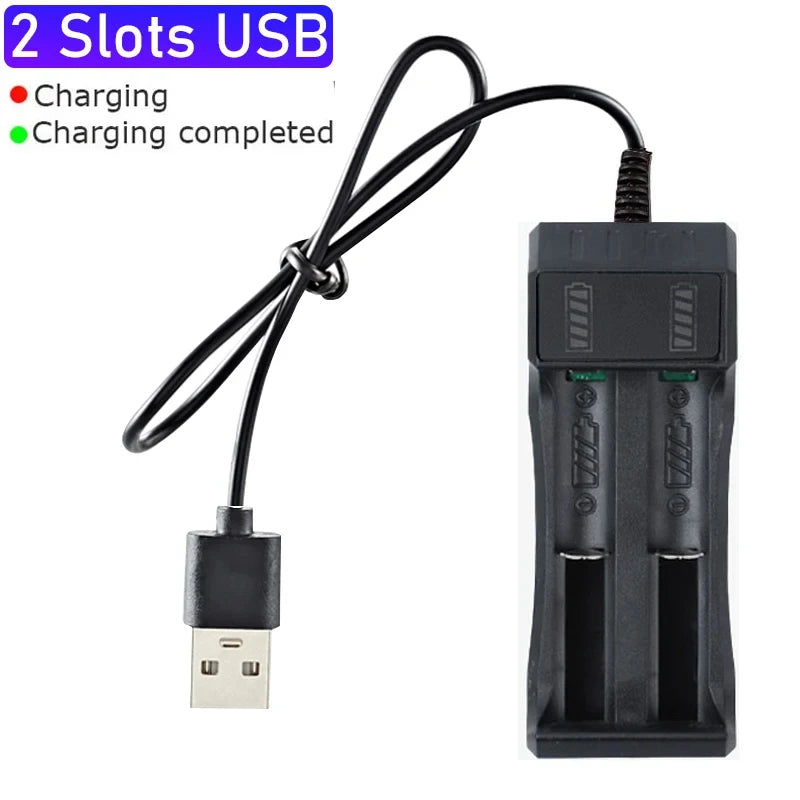 Cargador de batería 18650, 1/2/4 ranuras, carga Dual 18650, batería de litio recargable de 3,7 V, cargador USB para 16340 14500 18650