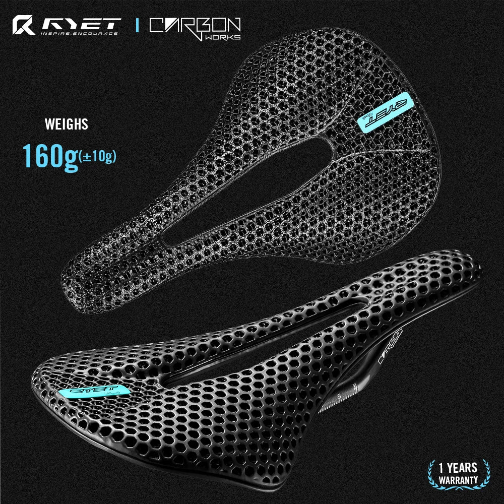 RYET-sillín de carbono para bicicleta con estampado 3D, 140mm, 142mm, superligero, para carreras de montaña, EVA, cojín para asiento de bicicleta, pieza de asiento para ciclismo