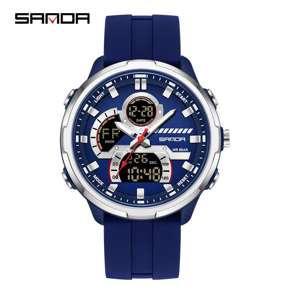 Reloj electrónico de cuarzo SNADA para hombre con pantalla Dual deportivo multifuncional LED resistente al agua reloj electrónico de cuarzo para hombre 9077