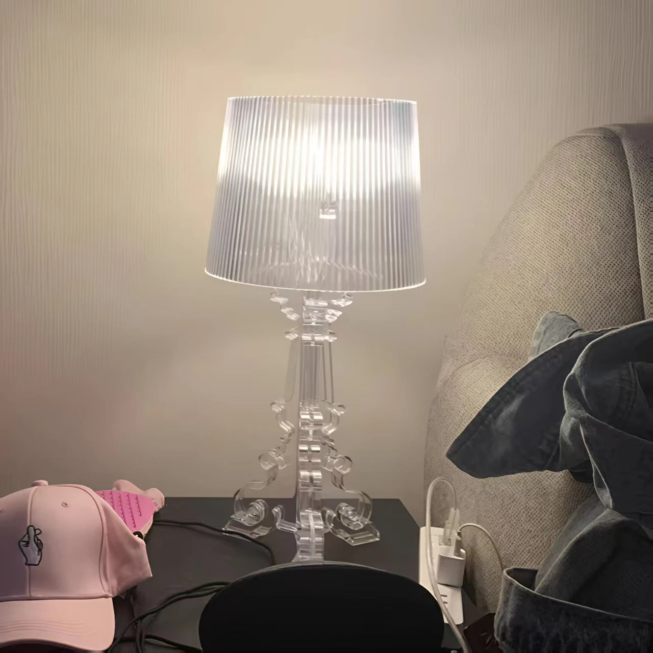 Lámpara de mesa de fantasma barroco blanco transparente de diseñador nórdico, iluminación para sofá, decoración, luz ambiental LED