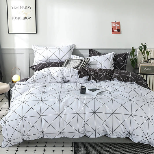 Funda de edredón Reversible, juego de cama de 3 piezas, funda de edredón geométrica en blanco y negro con 2 fundas de almohada, Queen y King