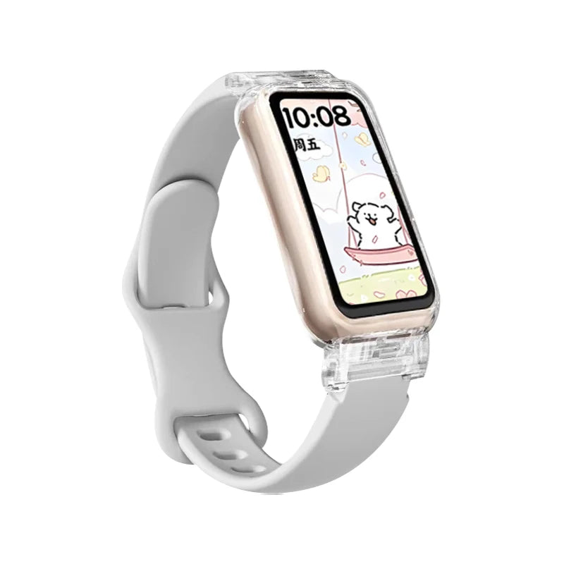 Funda transparente + correa para Huawei Band 10/9/8, accesorios, pulsera deportiva de silicona, correa para Huawei Band 10 9 NFC/8 NFC