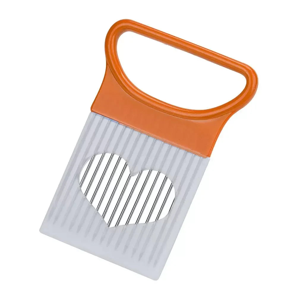 Rebanadas de cebollas sin esfuerzo con esta rebanadora de cebolla colorida, soporte para patatas fritas de acero inoxidable para cocina, 1 ud.