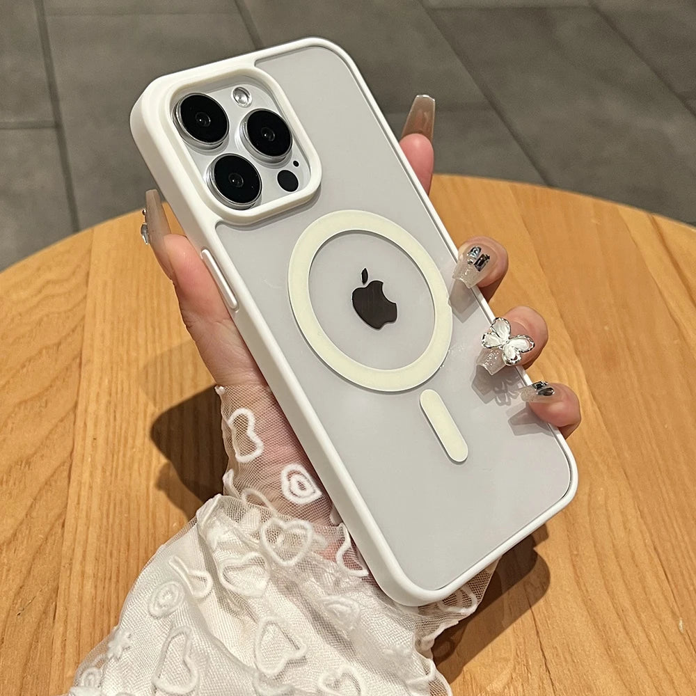 Funda de teléfono con carga magnética de titanio Natural mate para iPhone 16 15 14 13 12 11 Pro Max Plus Mini magsafe cubierta dura a prueba de golpes
