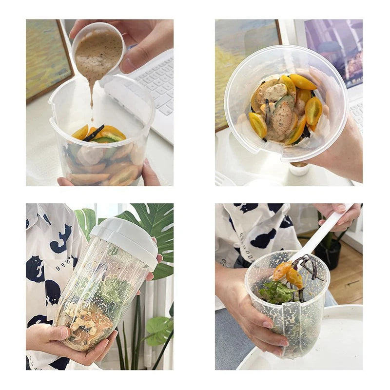 Botella portátil blanca/verde, recipiente para ensalada, ensaladera Bento en forma de botella para fiambrera con tenedor, ensaladera, 1 ud.