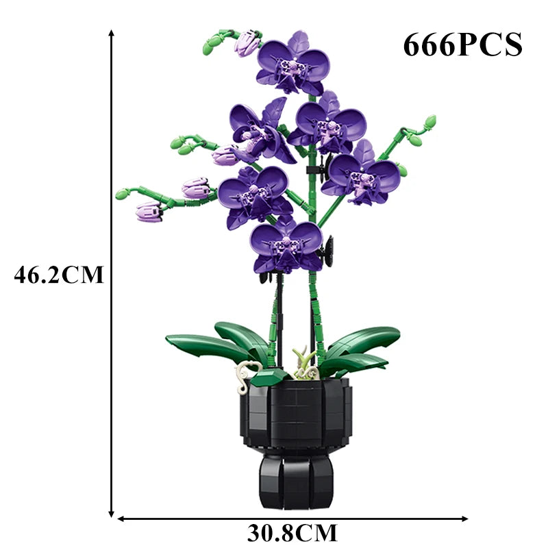 Orquídea creativa Cymbidium flores eternas planta en maceta bloques de construcción simulación Phalaenopsis DIY ladrillos juguetes regalo de San Valentín