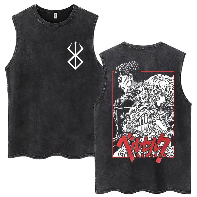 Camisetas sin mangas Harajuku lavadas de Anime Berserk Guts, camisetas Retro de Manga Gatsu Griffith Zodd, camisetas sin mangas, Camiseta de algodón Unisex de gran tamaño