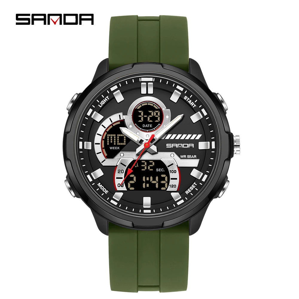 Reloj electrónico de cuarzo SNADA para hombre con pantalla Dual deportivo multifuncional LED resistente al agua reloj electrónico de cuarzo para hombre 9077